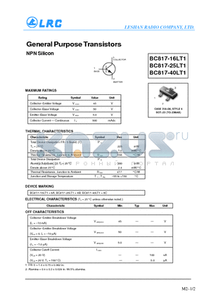 BC817-25LT1 datasheet - General Purpose Transistors(NPN Silicon)