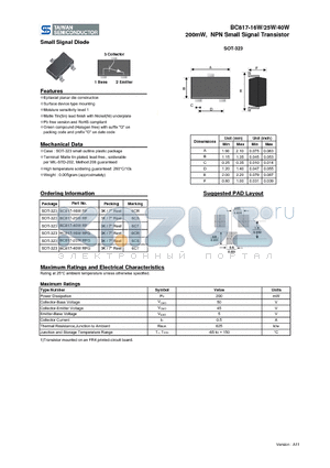 BC817-25WRF datasheet - 200mW, NPN Small Signal Transistor
