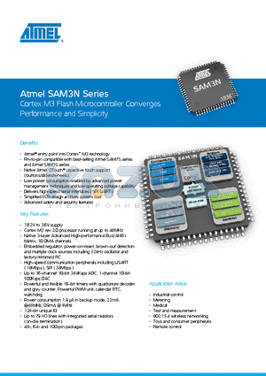 ATSAM3N2CA-CU datasheet - Cortex M3 Flash Microcontroller Converges Performance and Simplicity