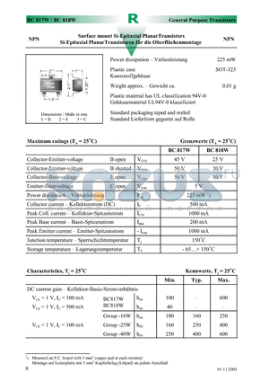 BC817-40 datasheet - Surface mount Si-Epitaxial PlanarTransistors