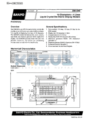 DM1640-2S datasheet - 16 characters x 4 line Liquid Crystal Dot Matrix Display Module