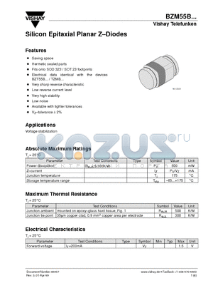 BZM55B10 datasheet - Silicon Epitaxial Planar Z-Diodes