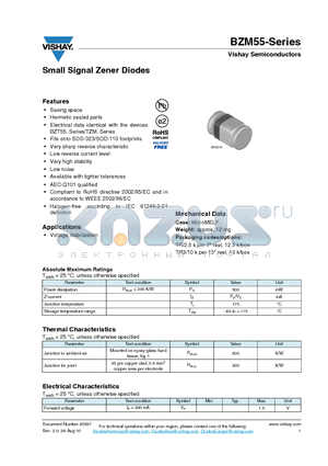 BZM55B10 datasheet - Small Signal Zener Diodes