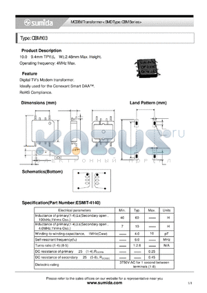 CBM103 datasheet - MODEM Transformer