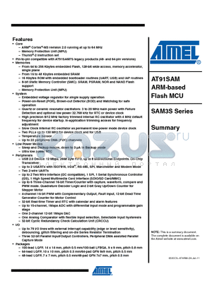 ATSAM3S2BA-MU datasheet - ARM-based Flash MCU