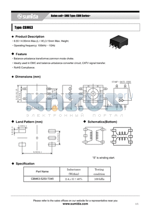 CBM63 datasheet - Balun coil< SMD Type: CBM Series>