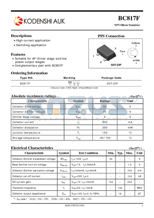 BC817F datasheet - High current application