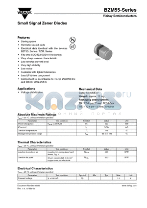 BZM55B3V3 datasheet - Small Signal Zener Diodes