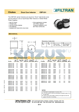 CBP1251-110 datasheet - Chokes Drum Core Inductor
