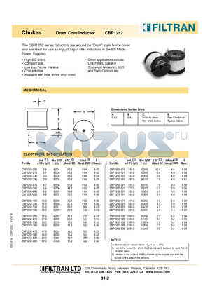 CBP1252-121 datasheet - Chokes Drum Core Inductor