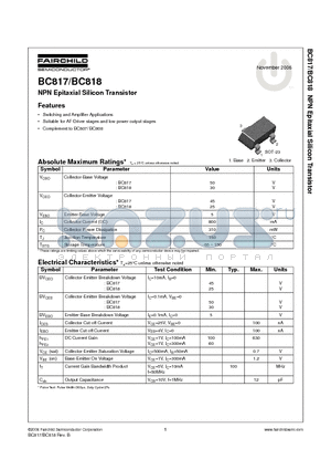 BC818 datasheet - NPN Epitaxial Silicon Transistor