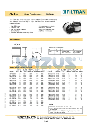 CBP1252-471 datasheet - Chokes Drum Core Inductor