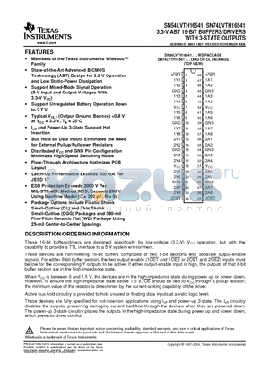 74LVTH16541DGGRE4 datasheet - 3.3-V ABT 16-BIT BUFFERS/DRIVERS WITH 3-STATE OUTPUTS