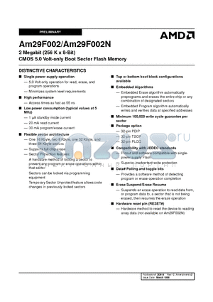 AM29F002B-120JC datasheet - 2 Megabit (256 K x 8-Bit) CMOS 5.0 Volt-only Boot Sector Flash Memory