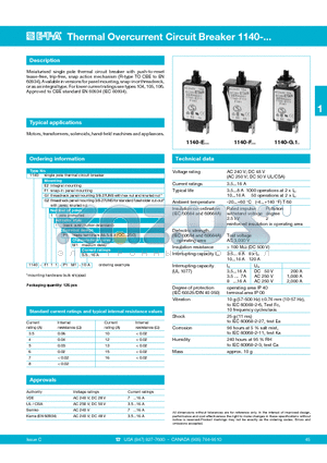 1140-G211-P1M1-13A datasheet - Thermal Overcurrent Circuit Breaker