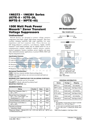 1N6373 datasheet - 1500 Watt Peak Power Mosorb Zener Transient Voltage Suppressors