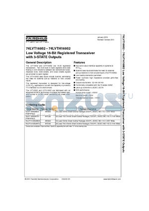 74LVTH16952 datasheet - Low Voltage 16-Bit Registered Transceiver with 3-STATE Outputs