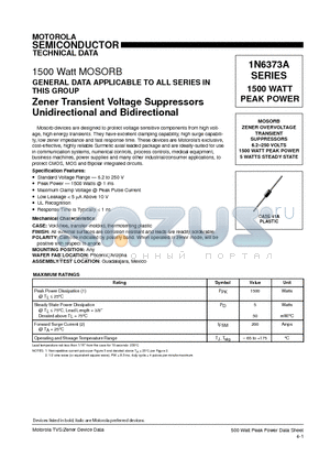 1N6374 datasheet - Zener Transient Voltage Suppressors Unidirectional and Bidirectional
