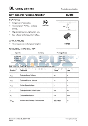 BC818-40 datasheet - NPN General Purpose Amplifier