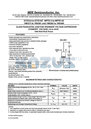 1N6374 datasheet - GLASS PASSIVATED JUNCTION TRANSIENT VOLTAGE SUPPRESSOR