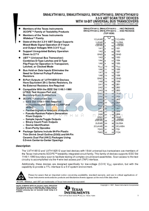 74LVTH18512DGGRE4 datasheet - 3.3-V ABT SCAN TEST DEVICES WITH 18-BIT UNIVERSAL BUS TRANSCEIVERS