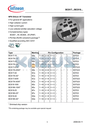 BC818-40 datasheet - NPN Silicon AF Transistor