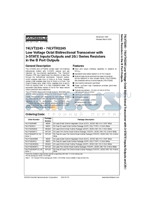 74LVTH2245 datasheet - Low Voltage Octal Bidirectional Transceiver with 3-STATE Inputs/Outputs and 25Y Series Resistors in the B Port Outputs