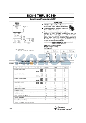 BC846 datasheet - Small Signal Transistors (NPN)