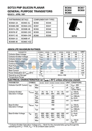 BC846 datasheet - SOT23 PNP SILICON PLANAR GENERAL PURPOSE TRANSISTORS