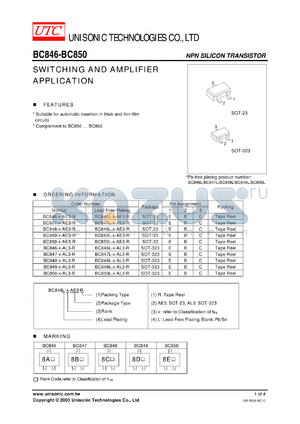 BC846 datasheet - SWITCHING AND AMPLIFIER APPLICATION