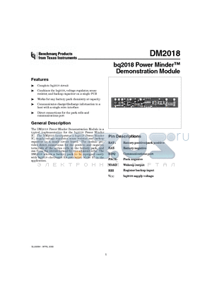 DM2018 datasheet - bq2018 Power Minder Demonstration Module