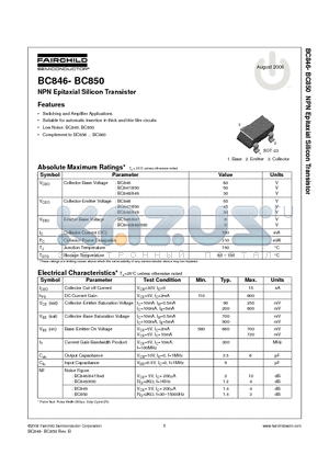 BC846 datasheet - NPN Epitaxial Silicon Transistor
