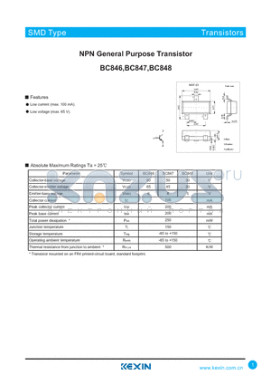 BC846 datasheet - NPN General Purpose Transistor