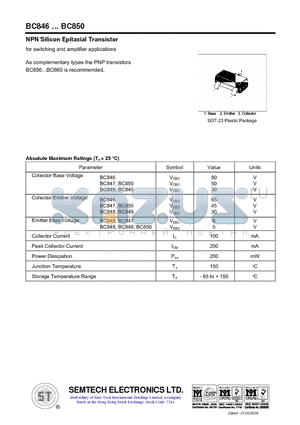 BC846 datasheet - NPN Silicon Epitaxial Transistor