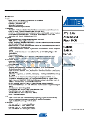 ATSAM3X4CA-AU datasheet - AT91SAM ARM-based Flash MCU