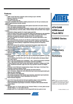 ATSAM4SA16CA-AU datasheet - ARM-based Flash MCU