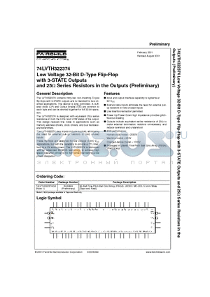 74LVTH322374 datasheet - Low Voltage 32-Bit D-Type Flip-Flop with 3-STATE Outputs and 25 Series Resistors in the Outputs (Preliminary)