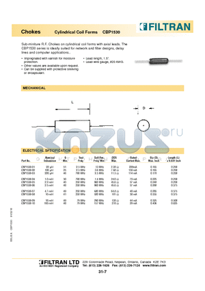 CBP1530-02 datasheet - Chokes Cylindrical Coil Forms