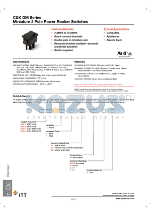 DM22J11B205PQ datasheet - Miniature 2 Pole Power Rocker Switches