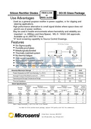 1N645 datasheet - Silicon Switching Diode DO-35 Glass Package