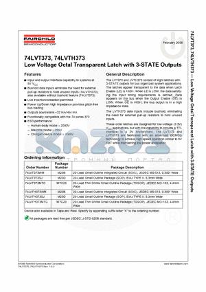 74LVTH373WM datasheet - Low Voltage Octal Transparent Latch with 3-STATE Outputs