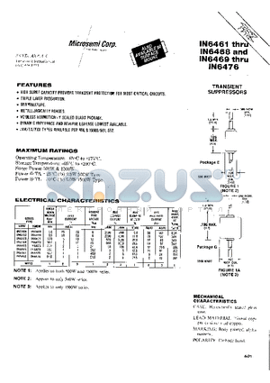 1N6461 datasheet - HIGH SUGRE CAPACITY PROVIDES TRANSIENT PROTECTION FOR MOST CRITICAL CIRCUITS.