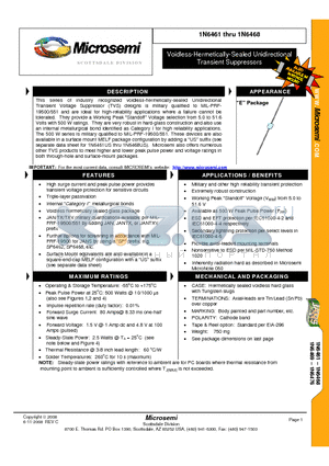 1N6461 datasheet - Voidless-Hermetically-Sealed Unidirectional Transient Suppressors