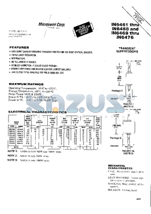 1N6462 datasheet - HIGH SUGRE CAPACITY PROVIDES TRANSIENT PROTECTION FOR MOST CRITICAL CIRCUITS.