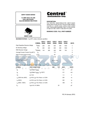 CBR1F-D040S datasheet - 1.0 AMP DUAL IN LINE FAST RECOVERY SILICON BRIDGE RECTIFIER