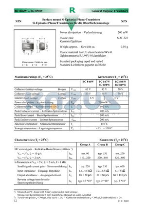 BC846AW datasheet - Surface mount Si-Epitaxial PlanarTransistors