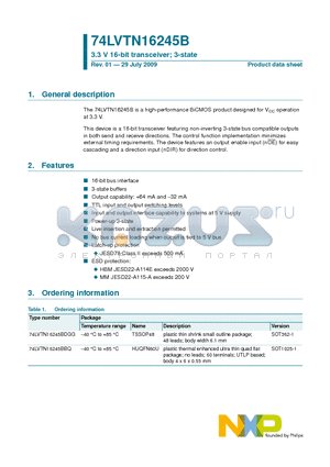 74LVTN16245B datasheet - 3.3 V 16-bit transceiver; 3-state