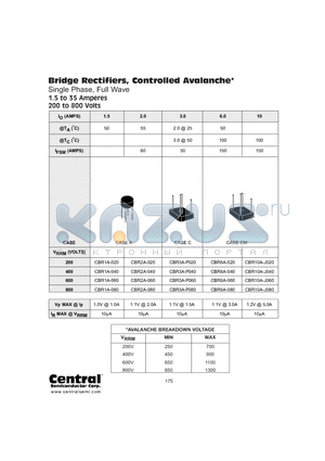 CBR2A-020 datasheet - Bridge Rectifiers, Controlled Avalanche