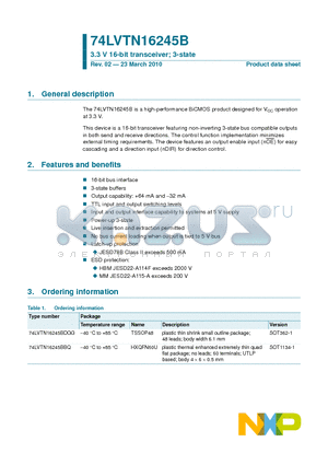 74LVTN16245BBQ datasheet - 3.3 V 16-bit transceiver; 3-state