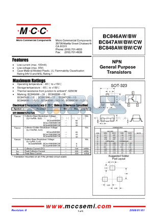 BC846AW-TP datasheet - NPN General Purpose Transistors